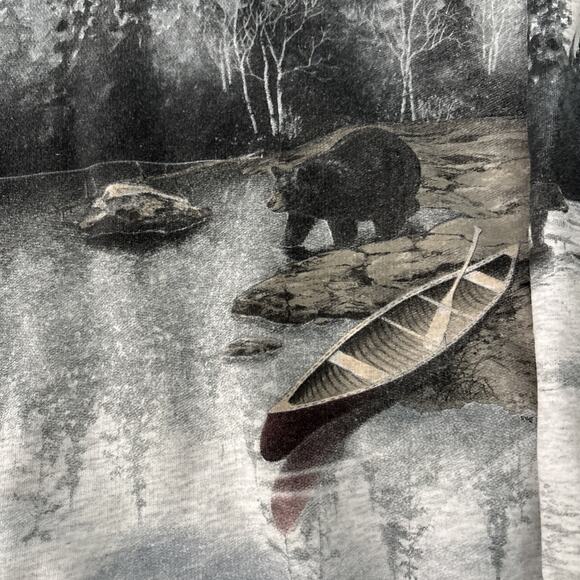 VTG Artisans Sunschein Designs Lake Bear Forest Snow Boat Y2K Sweatshirt Sz M - Picture 2 of 11